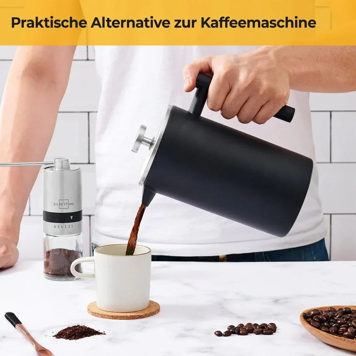 Franse Pers Thermo RVS Silberthal | 1,5u Warm | Koffiemaker - Dahomy.nl