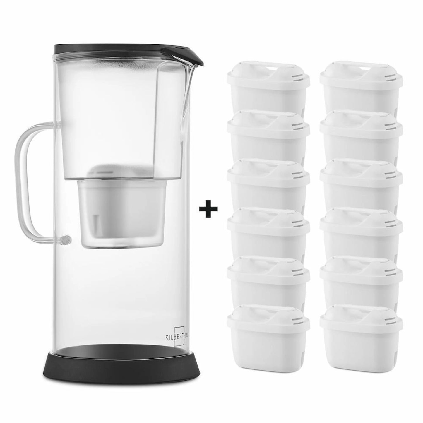 Waterfilterkan Glas 2,7L Silberthal | 1+3 extra Filters | BPA-Vrij