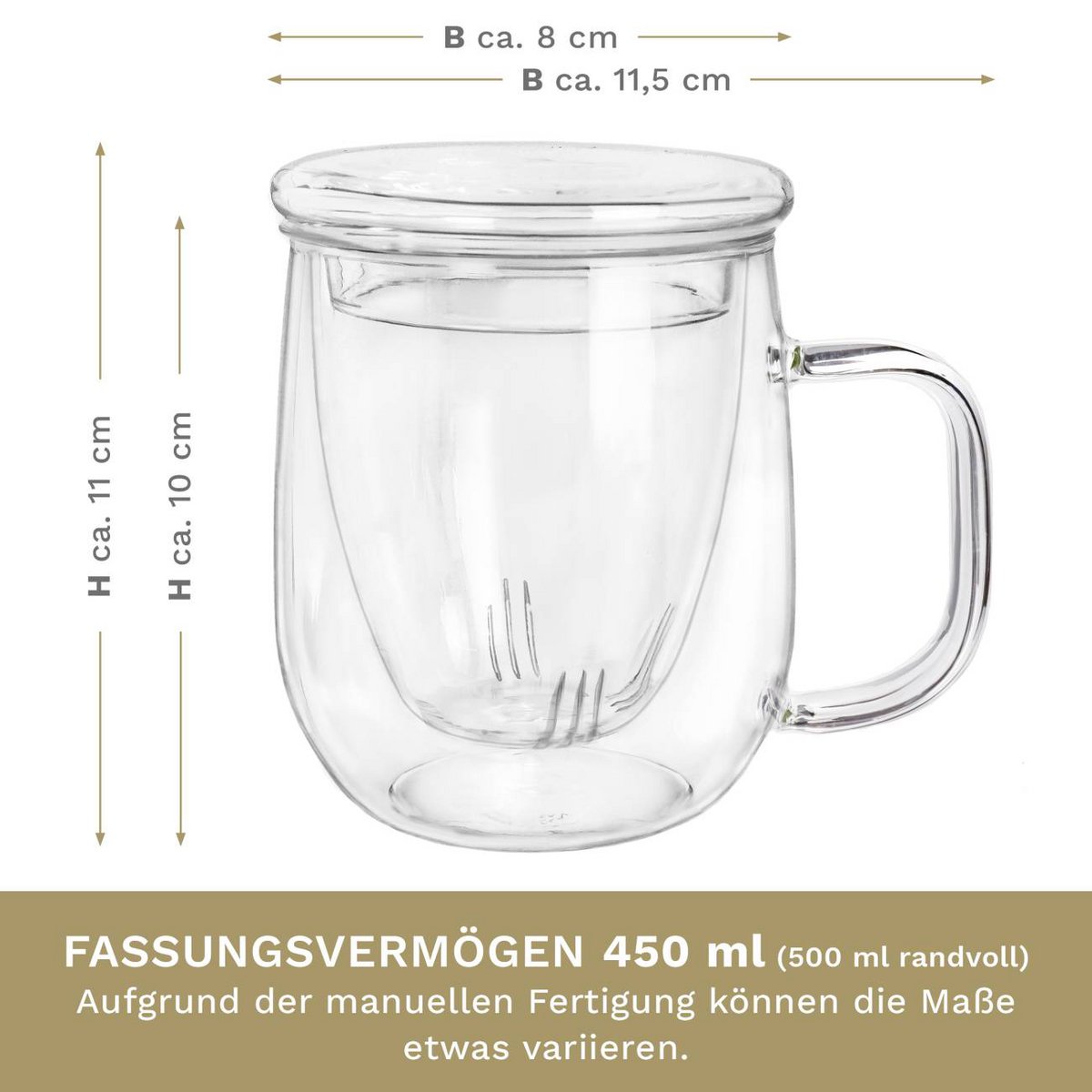 Groot theeglas 450ml hoogwaardig borosilicaatglas vaatwasmachinebestendig
