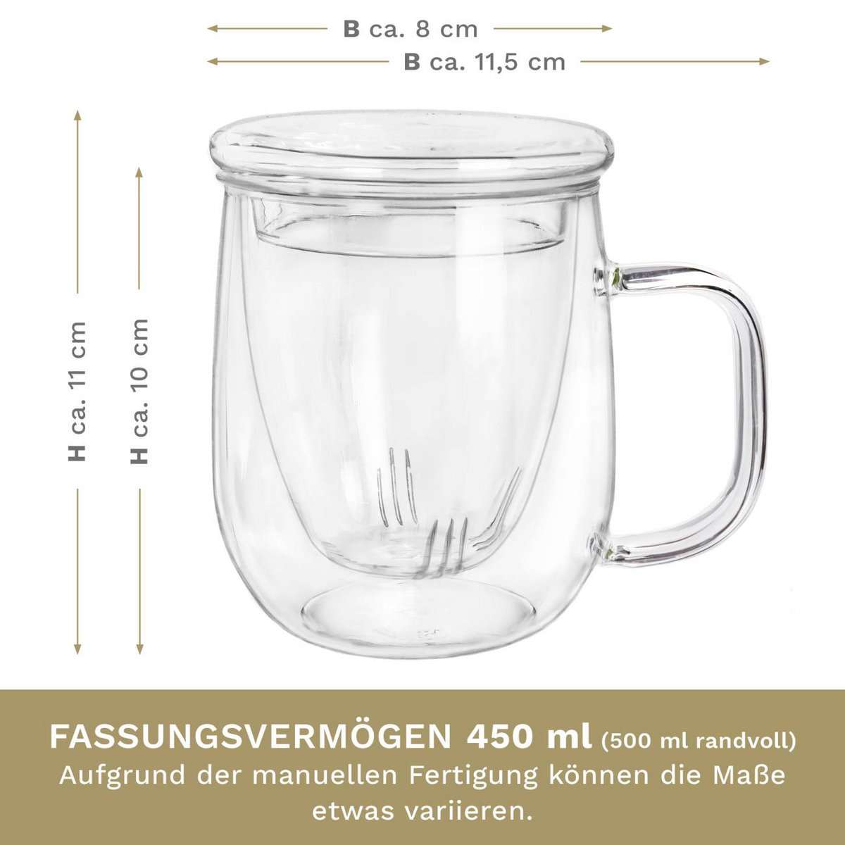 Groot theeglas 450ml hoogwaardig borosilicaatglas vaatwasmachinebestendig
