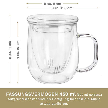 Groot theeglas 450ml hoogwaardig borosilicaatglas vaatwasmachinebestendig
