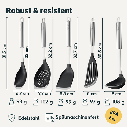 Silberthal Keukengereiset Overzicht - 5 hoogwaardige RVS keukenhulpen met antiaanbaklaag bescherming
