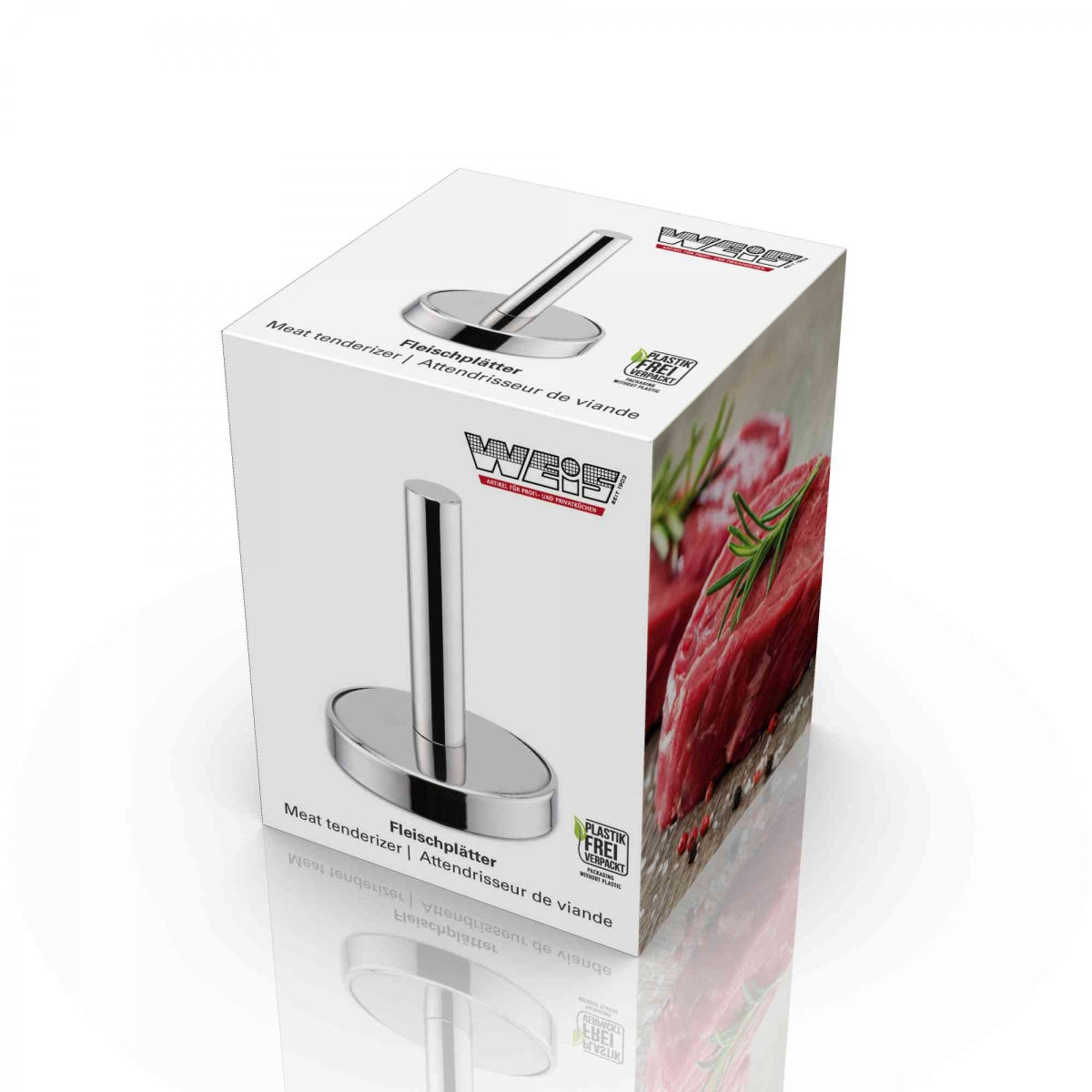 Geschenkdoos verpakking Karl Weis vleesvermalser RVS in plasticvrije geschenkdoos cadeau