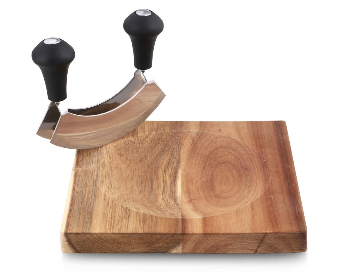 Karl Weis wiegemes met acacia plank detail - duurzaam hout en scherp lemmet
