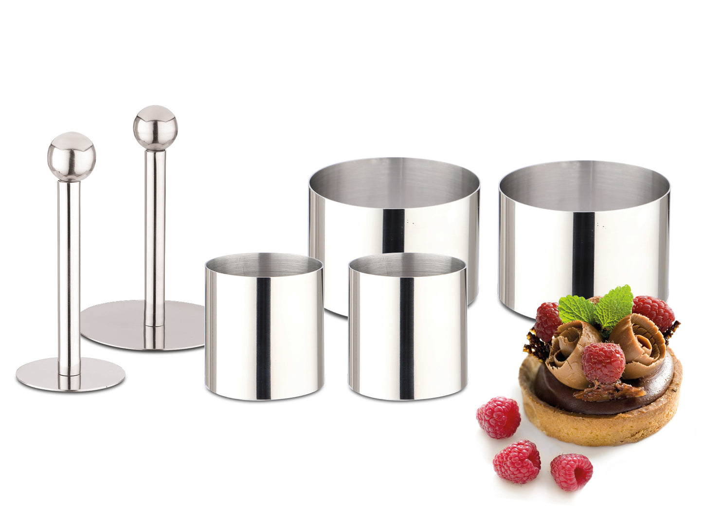 Karl Weis dessertringen kookringen RVS set van 4 met stamper chocolade frambozen dessert