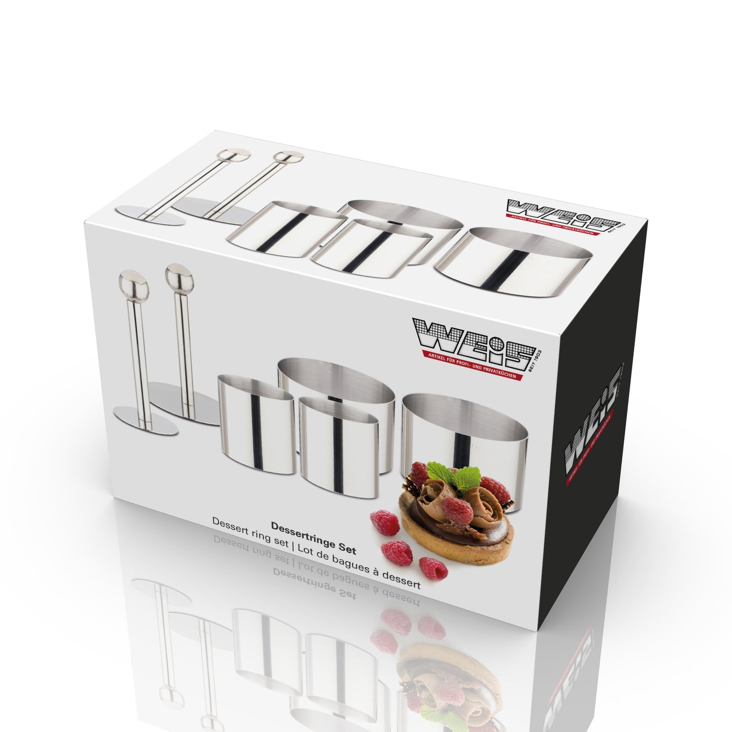 Karl Weis dessertringen kookringen RVS set van 4 met stamper geschenkdoos cadeau