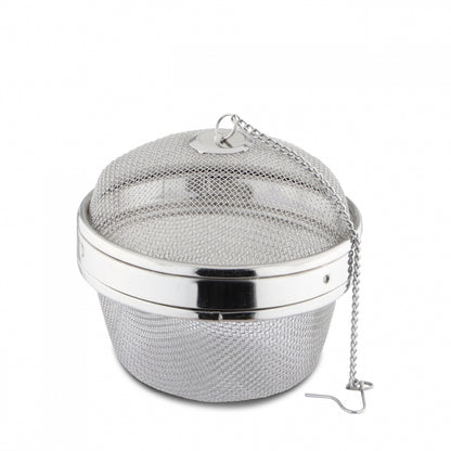 Karl Weis grote RVS kruidenbal diameter 10cm bajonetsluiting met ketting bovenaanzicht

