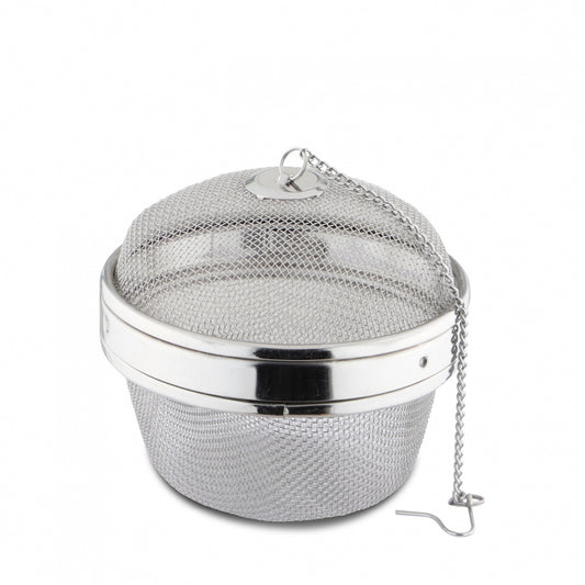 Karl Weis grote RVS kruidenbal diameter 10cm bajonetsluiting met ketting bovenaanzicht

