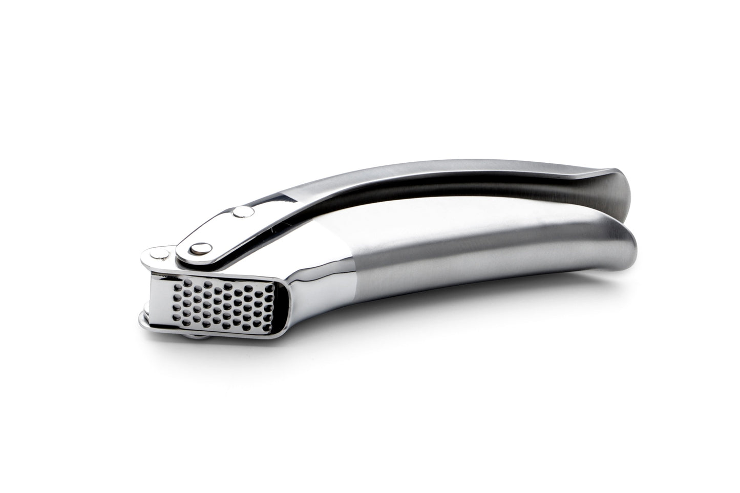 Karl Weis knoflookpers roestvrij staal ergonomische handgrepen hoogglans satijn afwerking 17,5 cm - onderaanzicht.
