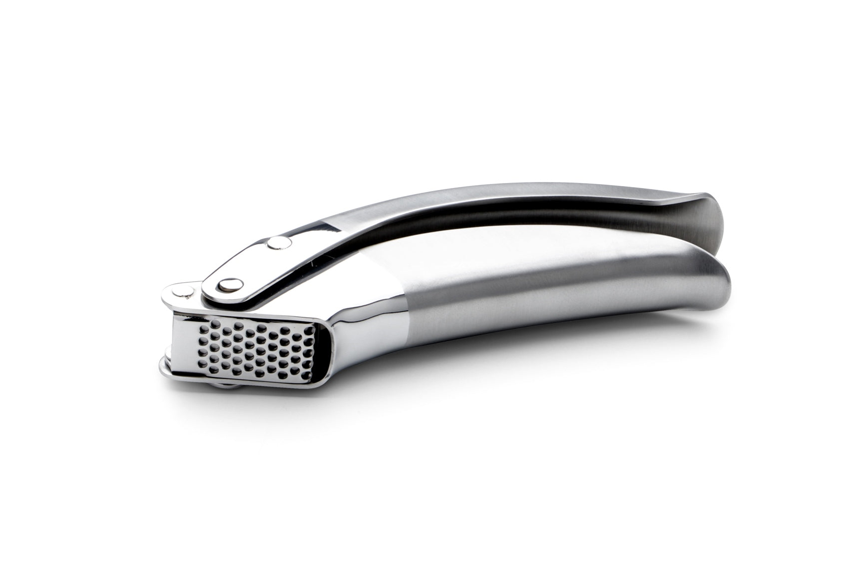 Karl Weis knoflookpers roestvrij staal ergonomische handgrepen hoogglans satijn afwerking 17,5 cm - onderaanzicht.