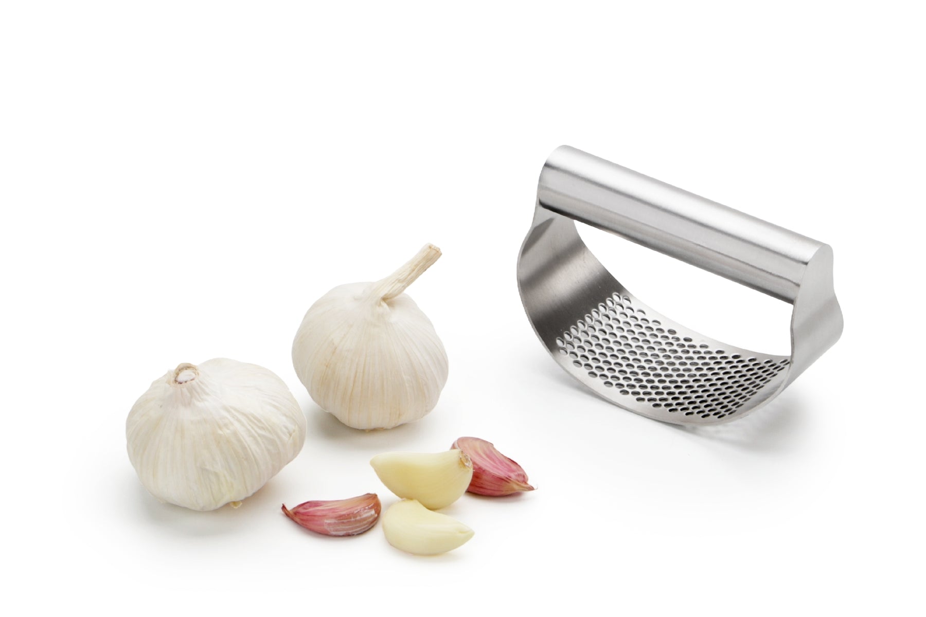 Karl Weis compacte knoflookpers roestvrij staal met knoflookteentjes.