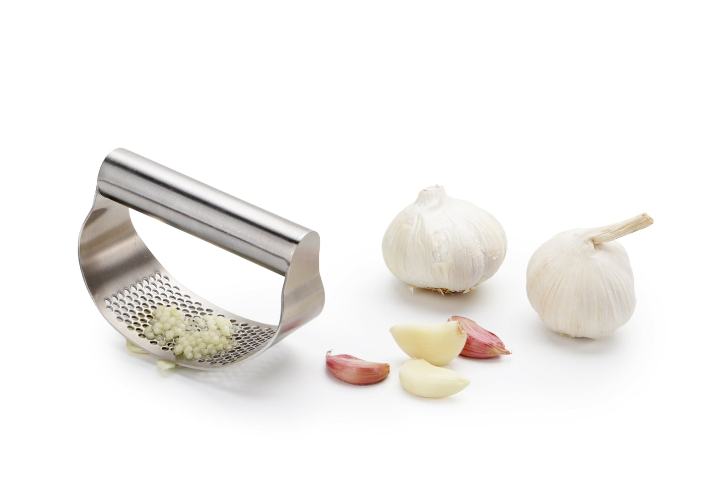 Karl Weis knoflookpers met geperste knoflook roestvrij staal compact.