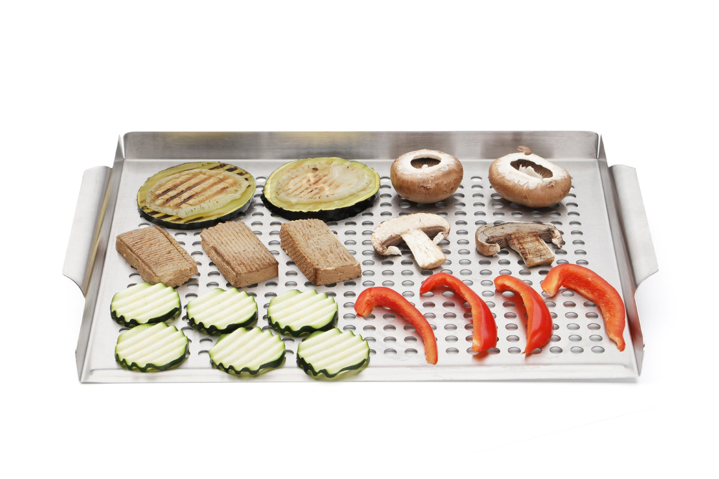 RVS Grillplaat 46x28cm Satijngepolijst Roestvrij Staal Barbecue Oven gevuld met groentjes - Karl Weis