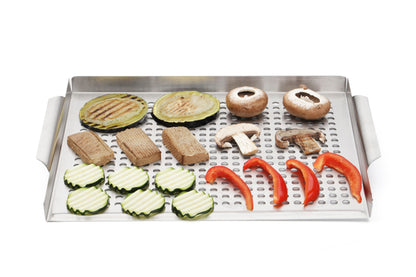 RVS Grillplaat 46x28cm Satijngepolijst Roestvrij Staal Barbecue Oven gevuld met groentjes - Karl Weis