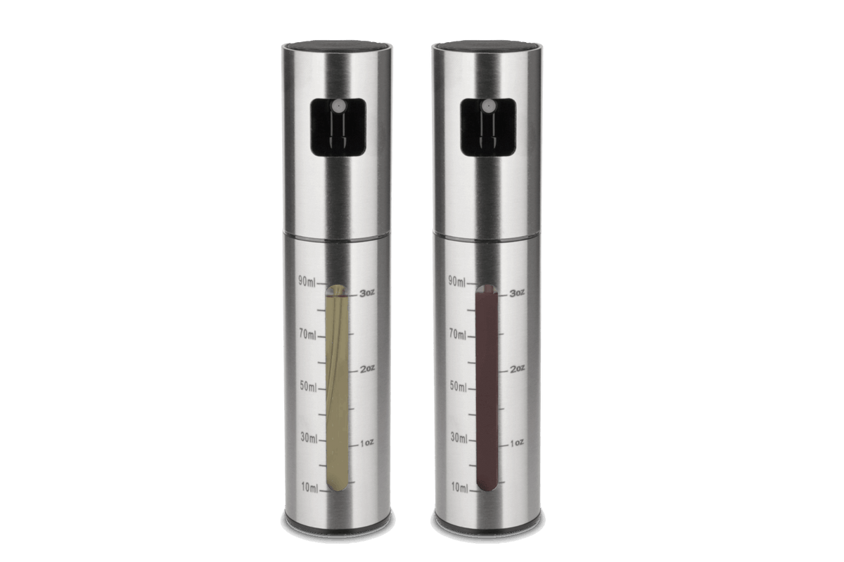 Karl Weis RVS azijn- en oliespuit set van 2 x 100ml met kijkvenster en schaalverdeling

