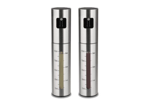 Karl Weis RVS azijn- en oliespuit set van 2 x 100ml met kijkvenster en schaalverdeling

