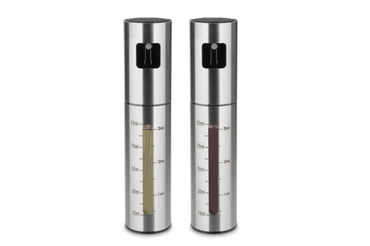 Karl Weis RVS azijn- en oliespuit set van 2 x 100ml met kijkvenster en schaalverdeling

