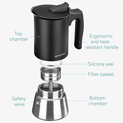 Italiaanse espresso maker roestvrij staal 4 kopjes detail