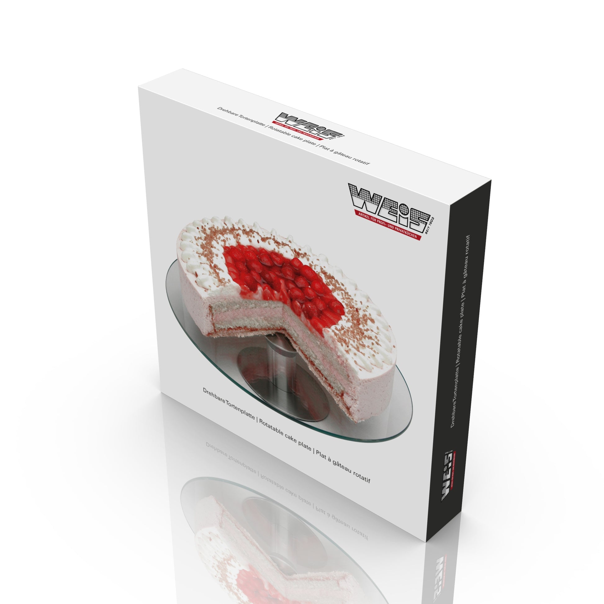Karl Weis taartstandaard draaibaar bovenaanzicht glazen plaat 30cm diameter
