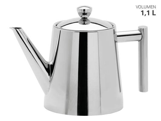 Theepot RVS 1100ml Karl Weis hoogglans met verwijderbaar theefilter - druppelvrije schenktuit voor 4-6 kopjes thee
