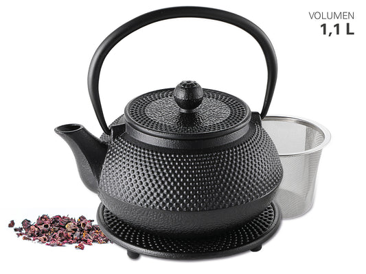 Gietijzeren theepot 1,1L Karl Weis met onderzetter en theefilter - Japanse tetsubin theepot emaille coating warmtebehoud
