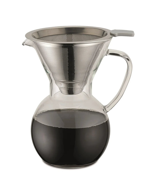 koffiezetapparaat pour over glas met permanenten rvs filter