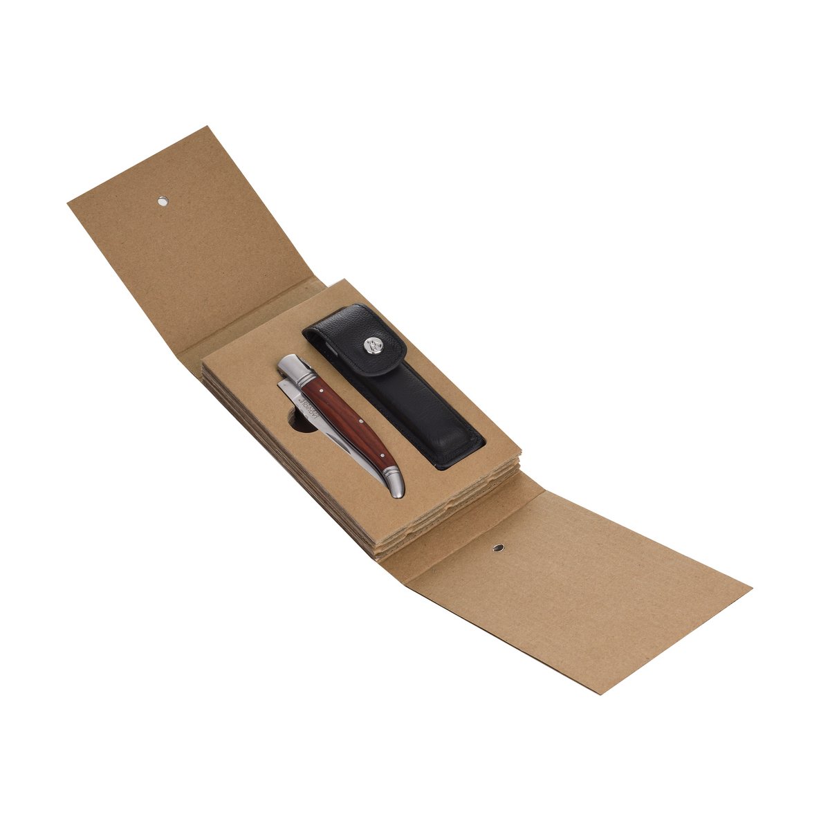 Laguiole Heritage zakmes met palissanderhout handvat en RVS lemmet in zwart leren etui

