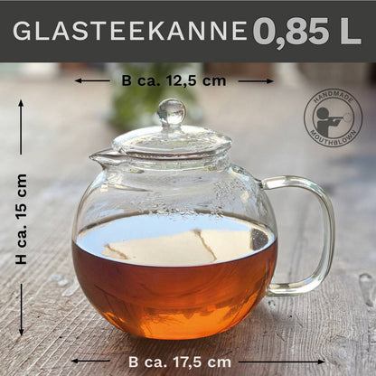 Creano Glazen Theepot Set 850ml met Theewarmer & 2 Glazen