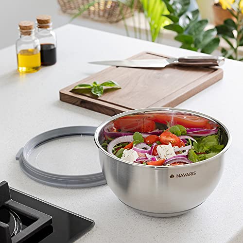 Navaris roestvrijstalen mengkommen 1,4 liter en 4,7 liter met transparante deksels