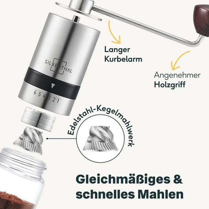 Handmatige Koffiemolen met Glazen Container – Silberthal Premium Koffiemaler met Keramisch Maalwerk - Dahomy.nl