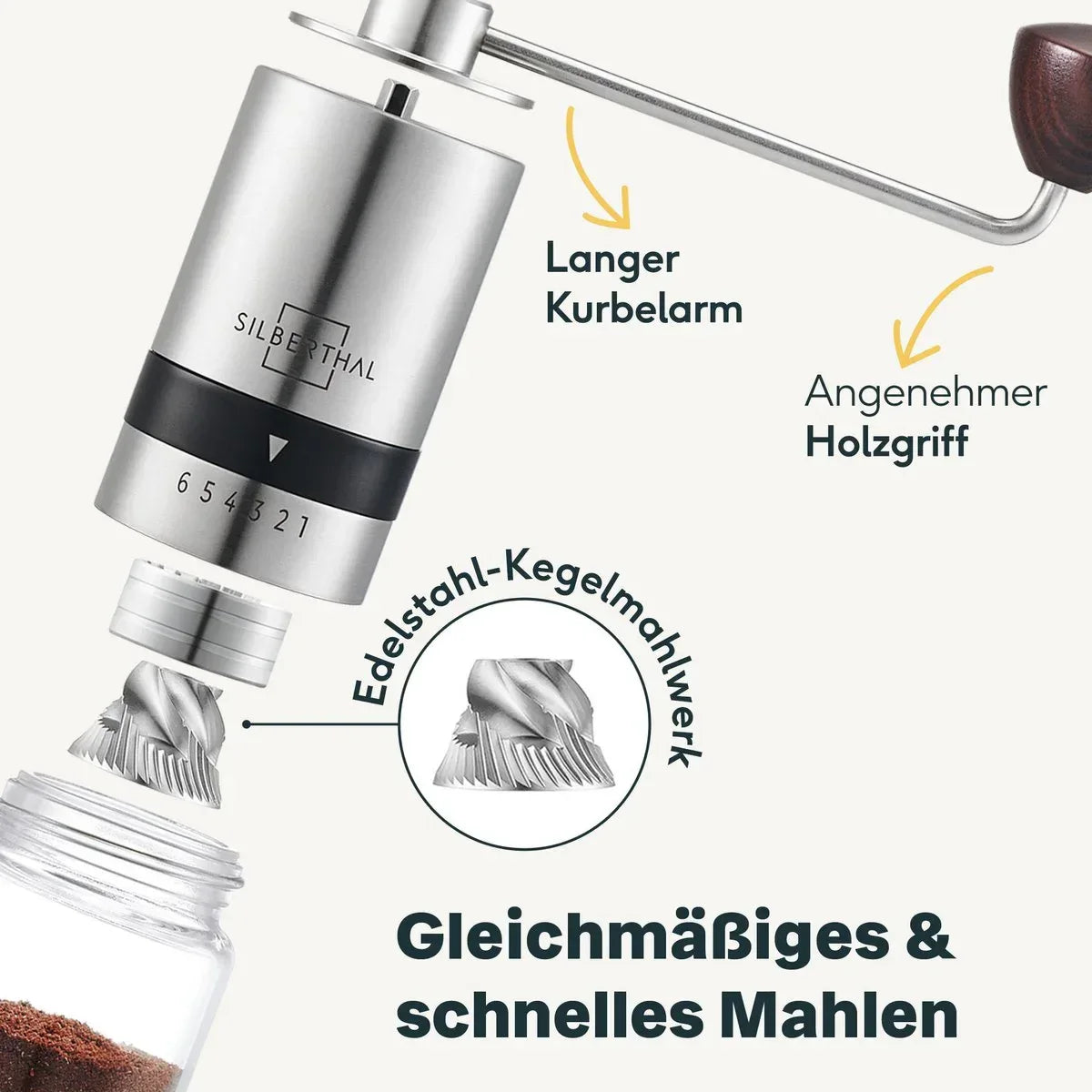 Handmatige Koffiemolen met Glazen Container – Silberthal Premium Koffiemaler met Keramisch Maalwerk - Dahomy.nl