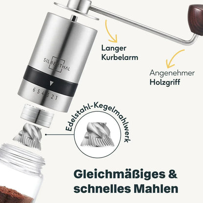 Handmatige Koffiemolen met Glazen Container – Silberthal Premium Koffiemaler met Keramisch Maalwerk - Dahomy.nl