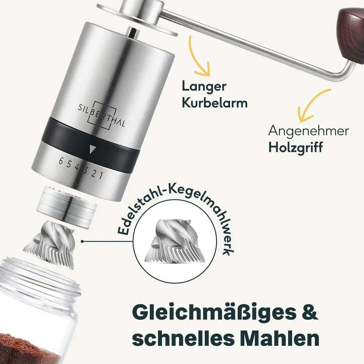 Handmatige Koffiemolen met Glazen Container – Silberthal Premium Koffiemaler met Keramisch Maalwerk - Dahomy.nl