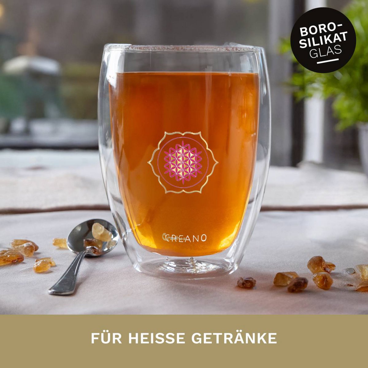 Creano Flower of Life thermoglas 250ml zwevend drankje effect dubbelwandig
