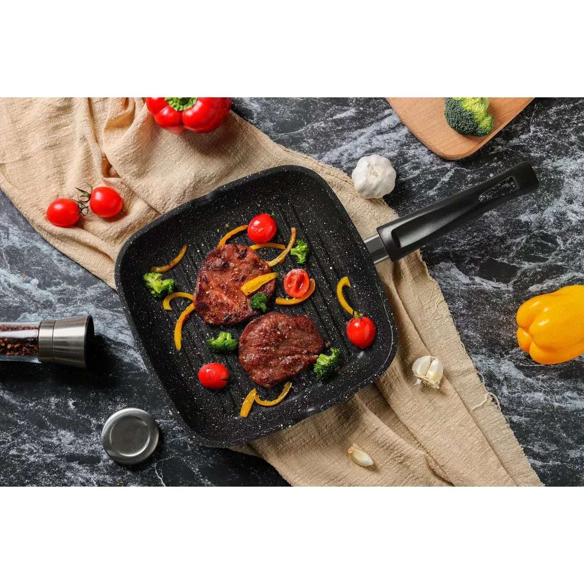 Grillpan Swiss Pro+ 28cm | Inductie Antiaanbak | Gezond Koken - Dahomy.nl