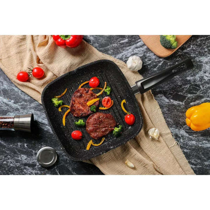 Grillpan Swiss Pro+ 28cm | Inductie Antiaanbak | Gezond Koken - Dahomy.nl