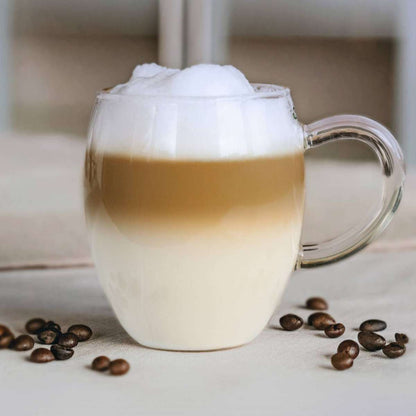 Creano theeglas 400ml gevuld met cappuccino - veelzijdig voor warme dranken

