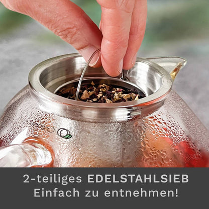 Creano Glazen Theepot Set 850ml met Theewarmer & 2 Glazen