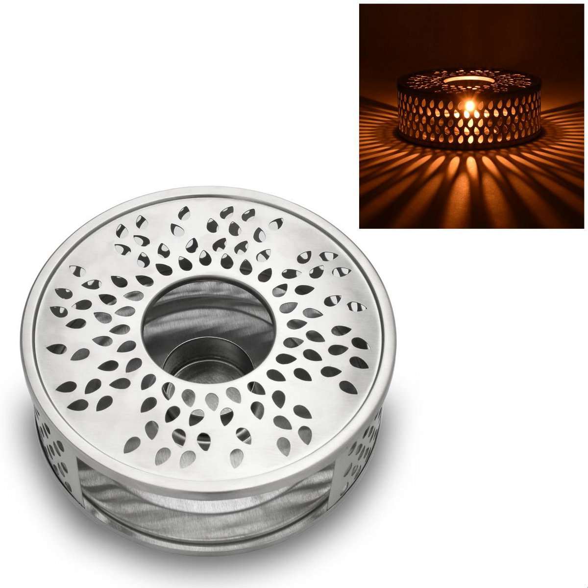 Theepot warmer roestvrij staal geschikt voor alle theepotten met bladmotief

