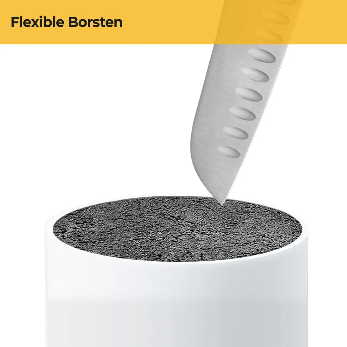 Wit Universeel Messenblok, gevuld met borstelharen voor veilige opberging van maximaal 10 messen.