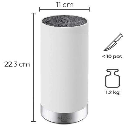 Wit Universeel Messenblok, gevuld met borstelharen voor veilige opberging van maximaal 10 messen.