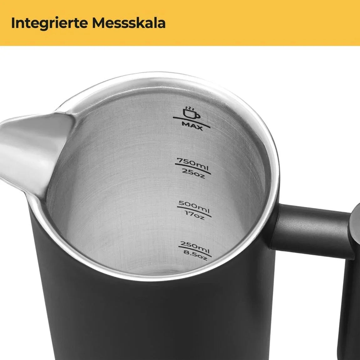 Thermo Franse Pers van 1 liter met fijnmazig roestvrij filter - perfect voor 6-8 koppen aromatische koffie of thee met duurzame dubbelwandige roestvrijstalen isolatie 