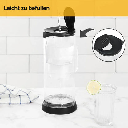Glazen Filterkan van 2,7 liter, ideaal voor smakelijk en gezond drinkwater. Verminder verontreinigingen zoals chloor en calcium met onze BPA-vrije filterpatronen.