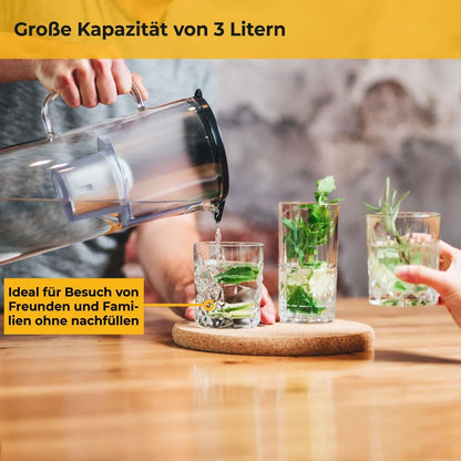 Glazen waterkan 2,7L gevuld met gefilterd water