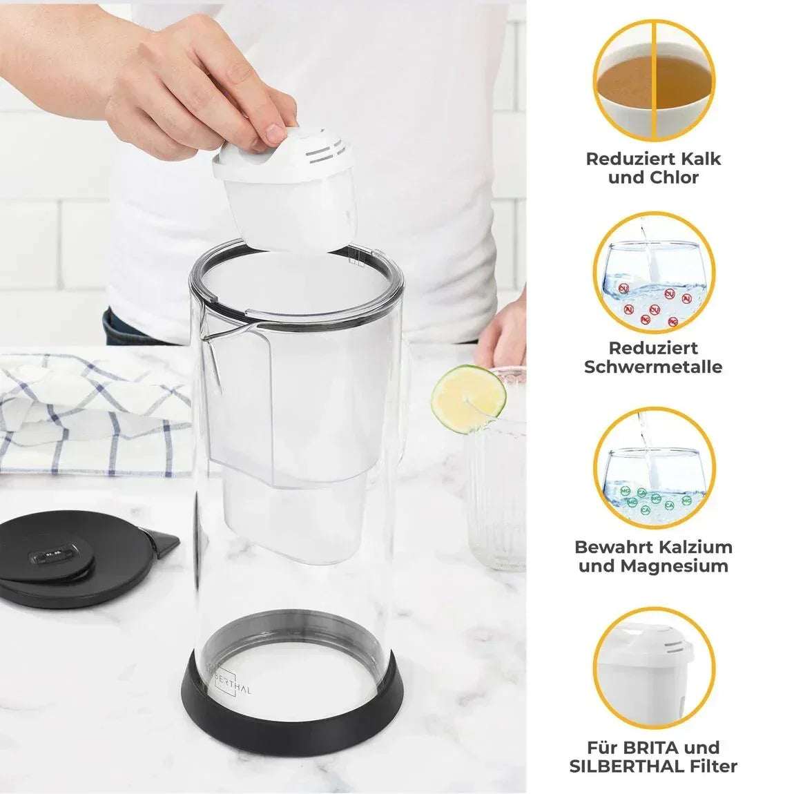 Waterfilterkan Glas 2,7L Silberthal | 3 Filters | BPA-Vrij - Dahomy.nl