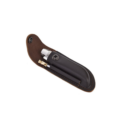 Laguiole Heritage zakmes gevouwen met slijper in bruin leren etui Pakka hout
