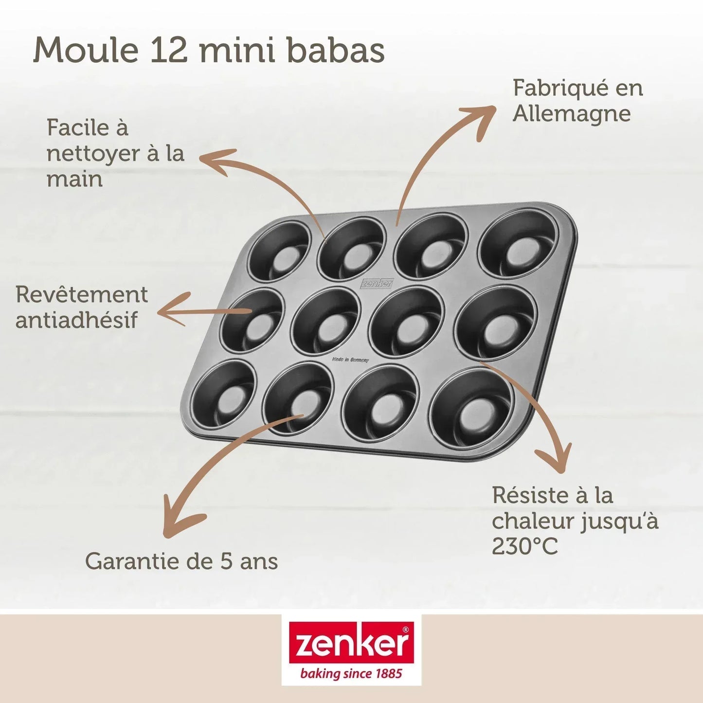 Bakvorm Rum Baba Zenker 12 Stuks | Mini Savarins | RVS Teflon - Dahomy