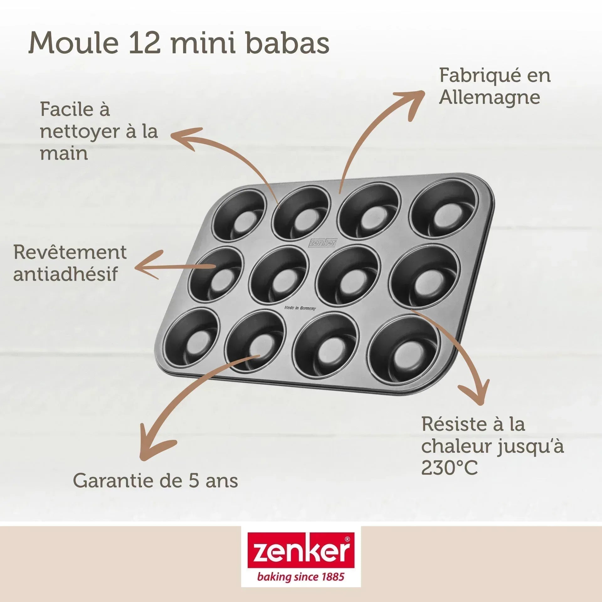 Bakvorm Rum Baba Zenker 12 Stuks | Mini Savarins | RVS Teflon - Dahomy