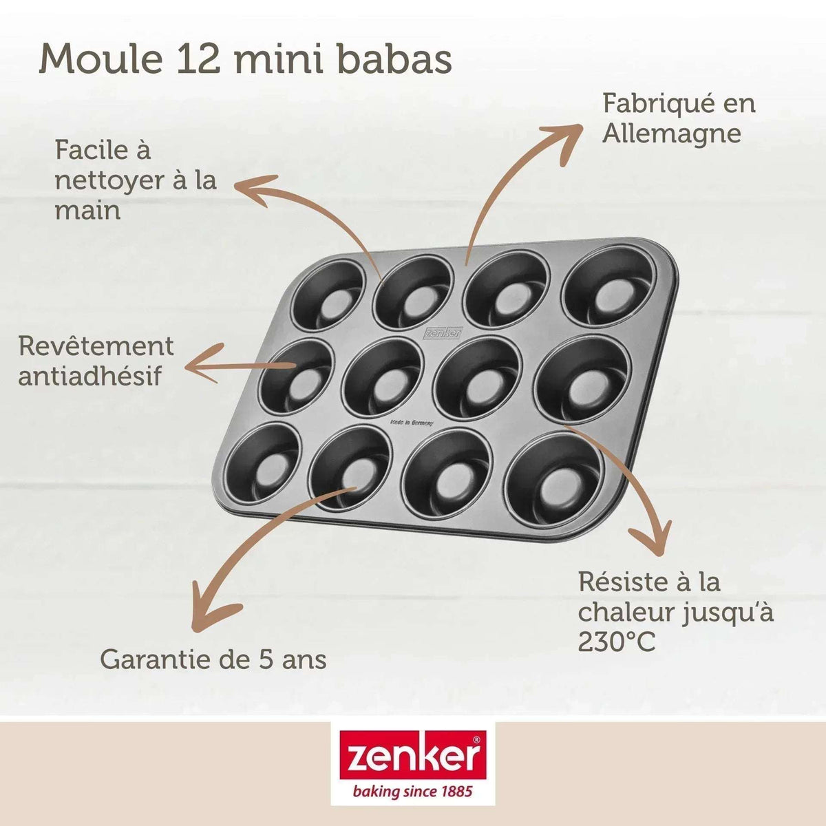 Bakvorm Rum Baba Zenker 12 Stuks | Mini Savarins | RVS Teflon - Dahomy.nl