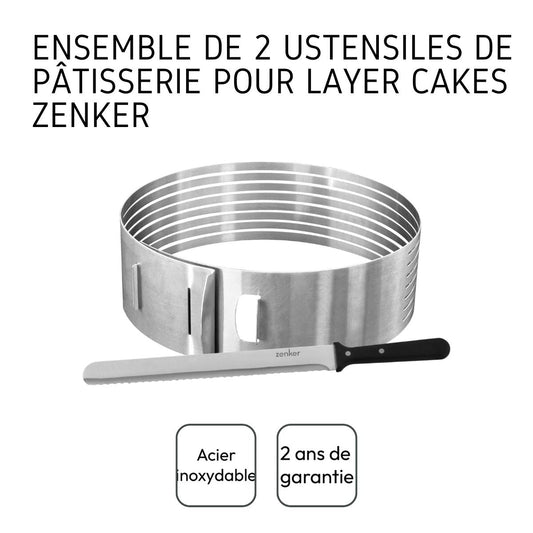 Zenker gebaksbestek set met taartmes 30cm en verstelbare gebakscirkel